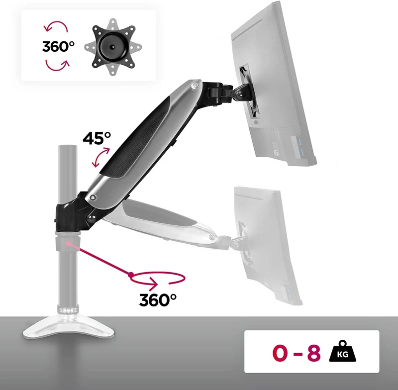 Duronic DML6S1 Bras Complet pour Support d'écran Compatible avec la Gamme DM65 Ajustement Vertical à la volée Permet l'ajout d'écran ou d'accessoire
