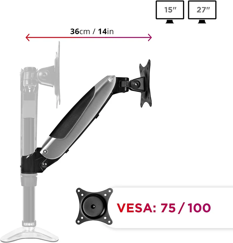 Duronic DML6S1 Bras Complet pour Support d'écran Compatible avec la Gamme DM65 Ajustement Vertical à la volée Permet l'ajout d'écran ou d'accessoire