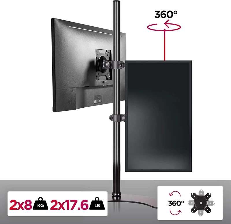 Duronic DM15D2V2 Bras pour 2 moniteurs d’ordinateur sur socle | Support double d’écran PC articulé ergonomique pour bureau | VESA 75 100 | Hauteur Ajustable | Rotatif Inclinable Pivotant | Universelle