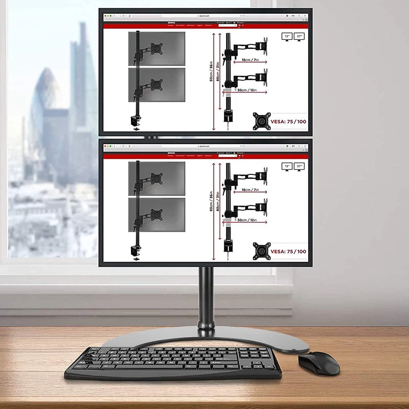 Duronic DM15D2V2 Bras pour 2 moniteurs d’ordinateur sur socle | Support double d’écran PC articulé ergonomique pour bureau | VESA 75 100 | Hauteur Ajustable | Rotatif Inclinable Pivotant | Universelle
