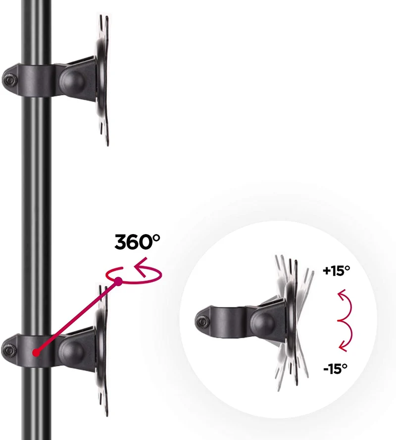 Duronic DM15V2 Bras pour 2 moniteurs d’ordinateur | Support double d’écran PC articulé ergonomique de bureau | VESA 75 100 | Hauteur Ajustable | Rotatif Inclinable Pivotant | Compatibilité universelle