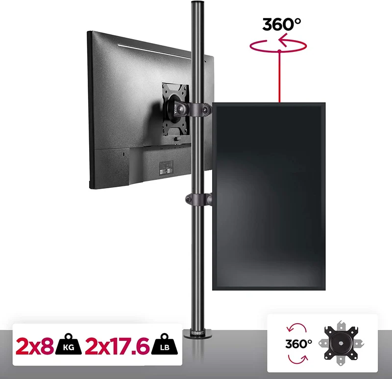 Duronic DM15V2 Bras pour 2 moniteurs d’ordinateur | Support double d’écran PC articulé ergonomique de bureau | VESA 75 100 | Hauteur Ajustable | Rotatif Inclinable Pivotant | Compatibilité universelle