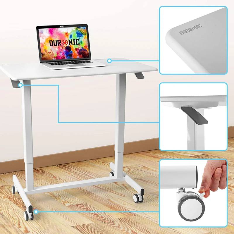 Duronic TM03T Poste de Travail mobile Assis-Debout Hauteur ajustable de 73 à 107 cm Surface de 88 x 50 cm Charge maximale de 15 kg Support à roulettes