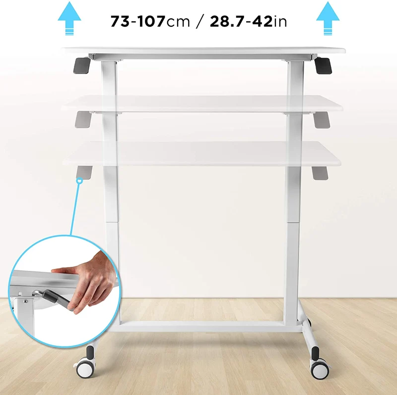 Duronic TM03T Poste de Travail mobile Assis-Debout Hauteur ajustable de 73 à 107 cm Surface de 88 x 50 cm Charge maximale de 15 kg Support à roulettes