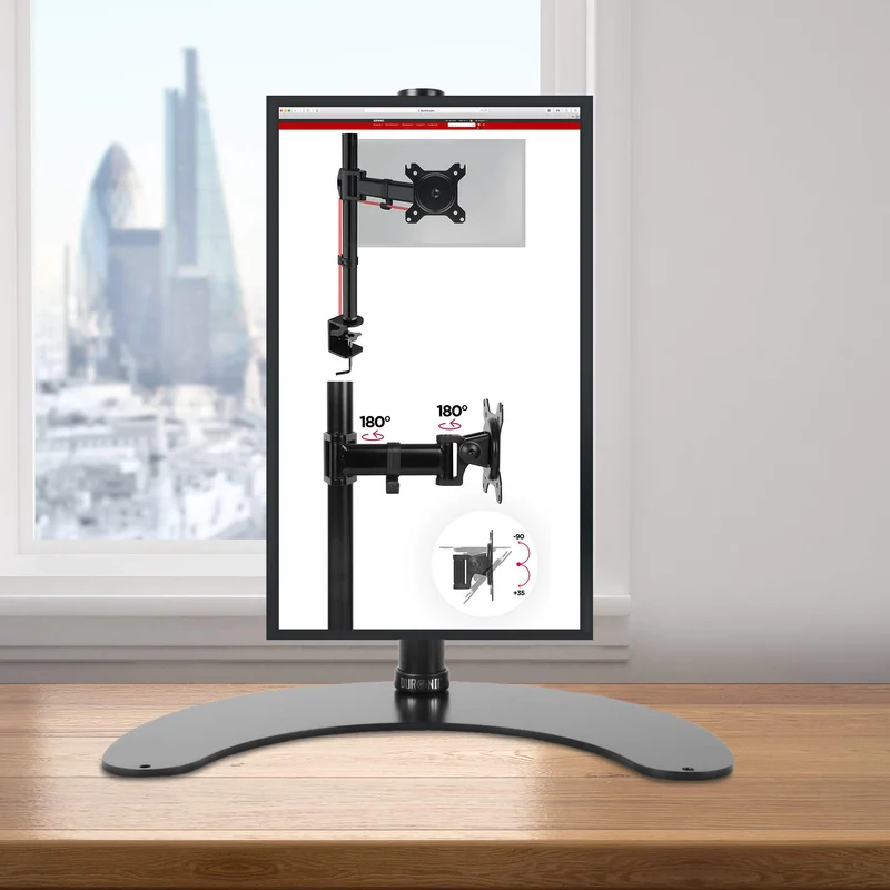 Duronic DM15D1 Support d'Ecran sur Socle pour Bureau – Hauteur Ajustable – Rotatif, Inclinable, Pivotable – Compatibilité VESA 75/100 – Acier – Socle Inclus