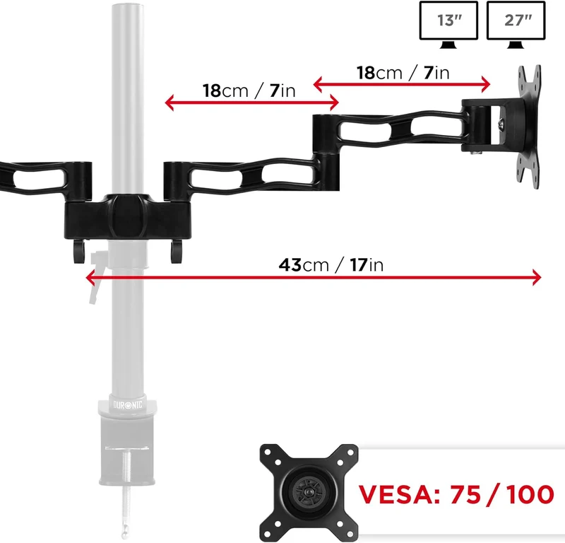 Duronic DM35P2 Bras pour 2 écrans avec têtes VESA 75 100 Equivalent du DM352 sans potence Compatible avec toutes les potences Duronic