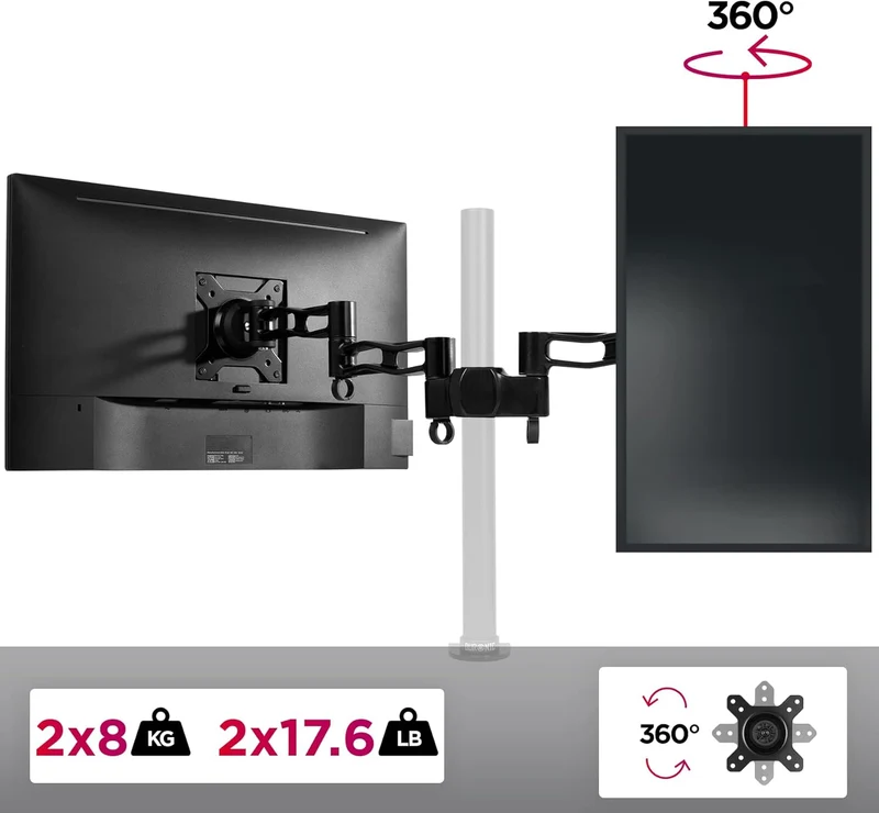 Duronic DM35P2 Bras pour 2 écrans avec têtes VESA 75 100 Equivalent du DM352 sans potence Compatible avec toutes les potences Duronic