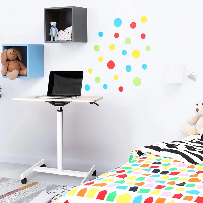 Duronic WPS67 Table de travail mobile assis-debout | Support à roulettes | Blanc – brun | Grande surface 70 x 48 cm pour PC ou vidéo projecteur | Hauteur ajustable 70,5 – 110 cm | Capacité 10 kg
