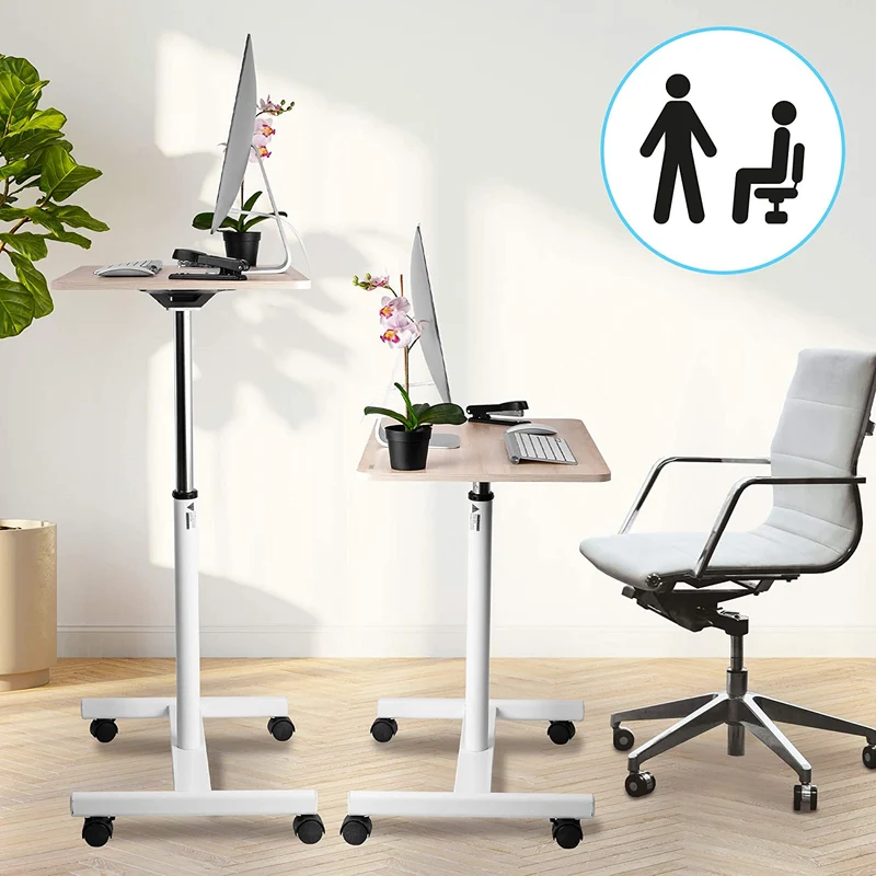 Duronic WPS67 Table de travail mobile assis-debout | Support à roulettes | Blanc – brun | Grande surface 70 x 48 cm pour PC ou vidéo projecteur | Hauteur ajustable 70,5 – 110 cm | Capacité 10 kg