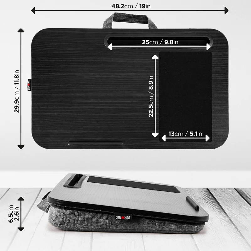 Duronic DML422 Plateau pour Ordinateur Portable avec Coussin incliné Ergonomique | Support pour Tablette | Tapis de Souris | Table à Poser sur Les Genoux | pour PC, Lecture, Dessin, devoirs, étude
