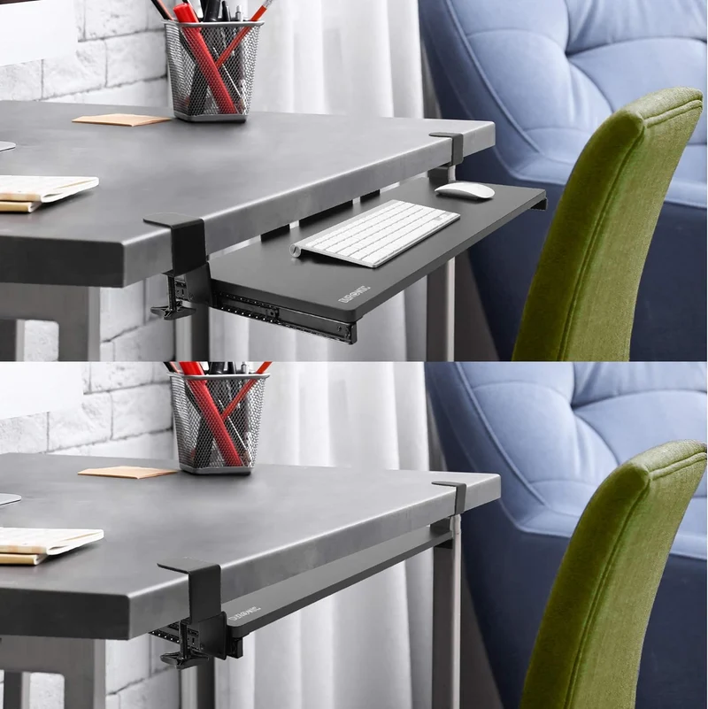 Duronic DKTPX2 Support coulissant pour clavier et souris, documents, ordinateur portable, tablette | Tiroir sous la table | Solution ergonomique pour le bureau | Fixation avec des pinces en acier