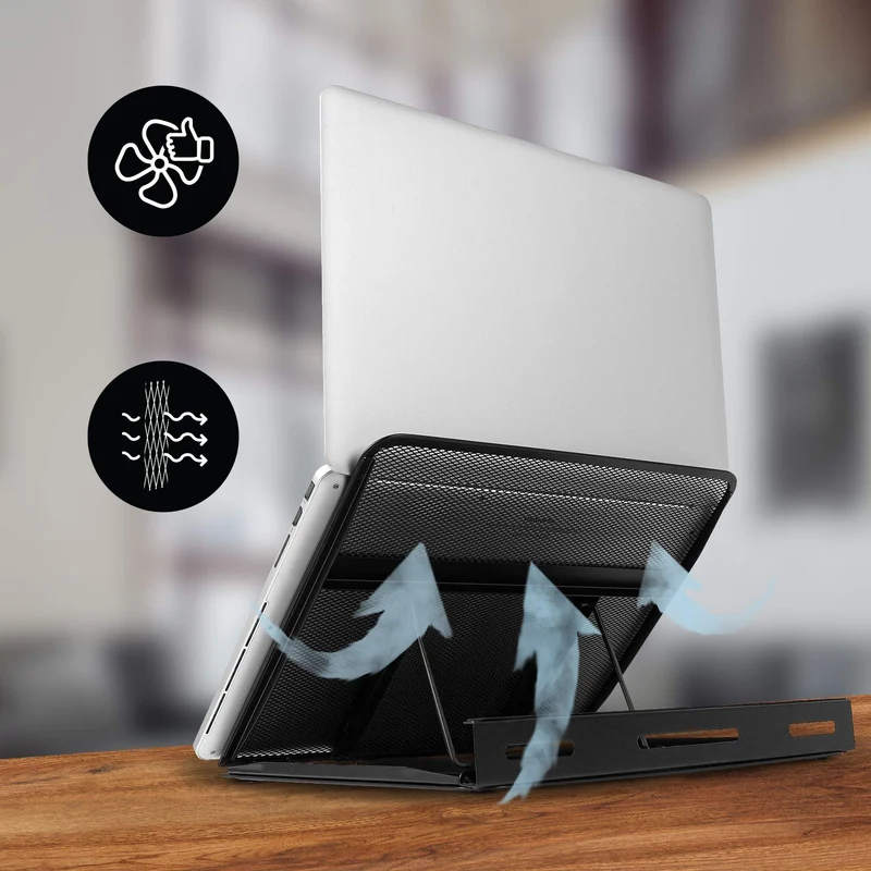 Duronic DM074 Rehausseur d'écran en Acier Noir | Hauteur Ajustable : Choisissez Parmi 9 Positions | Capacité de 10 kg | Rehausseur Versatile pour PC Portable, Tablette, Smartphone, Livre, partition