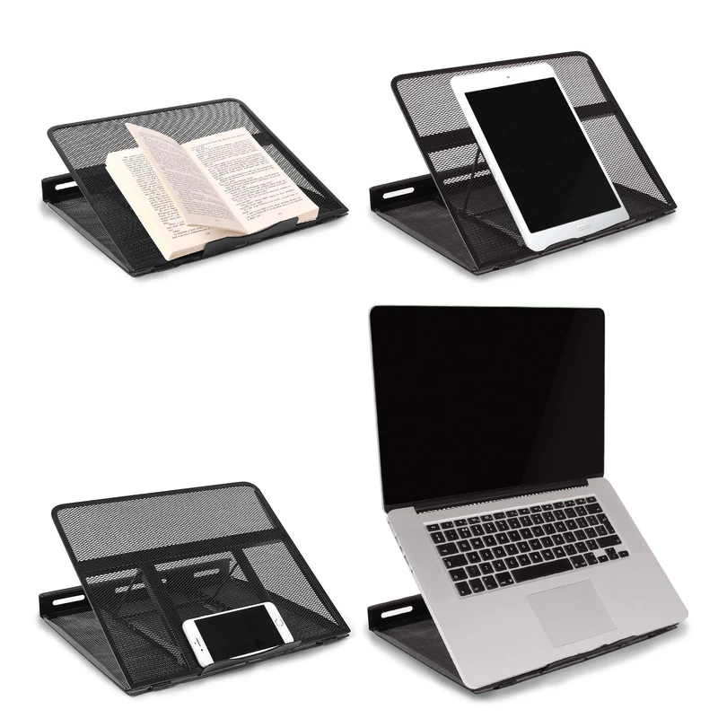 Duronic DM074 Rehausseur d'écran en Acier Noir | Hauteur Ajustable : Choisissez Parmi 9 Positions | Capacité de 10 kg | Rehausseur Versatile pour PC Portable, Tablette, Smartphone, Livre, partition