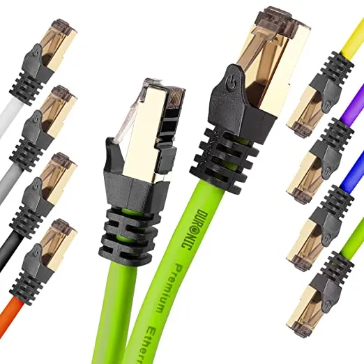 Duronic Câble Ethernet CAT8 GN 3M 2Ghz 2000MHz Vitesse 40Gbps S/FTP Câbles réseaux LAN internet network RJ45 blindés Haute Bande passante et transmission des données rapides Connecteurs or