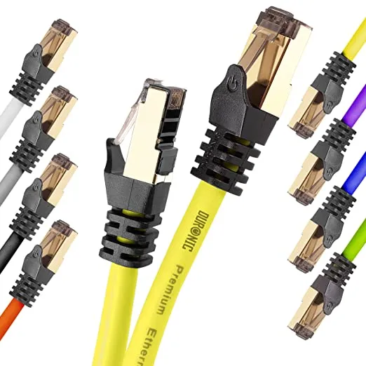 Duronic Câble Ethernet CAT8 YW 2M 2Ghz 2000MHz Vitesse 40Gbps S/FTP Câbles réseaux LAN internet network RJ45 blindés Haute Bande passante et transmission des données rapides Connecteurs or