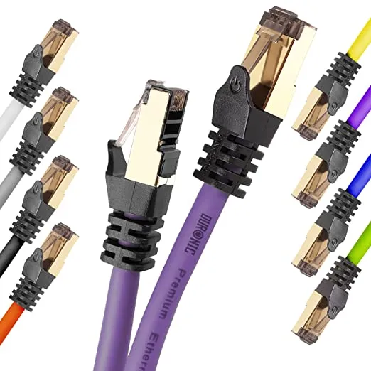 Duronic Câble Ethernet CAT8 PE 2M 2Ghz 2000MHz Vitesse 40Gbps S/FTP Câbles réseaux LAN internet network RJ45 blindés Haute Bande passante et transmission des données rapides Connecteurs or