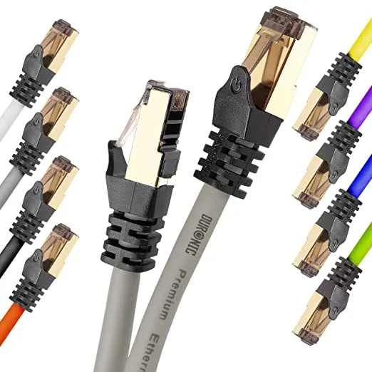 Duronic Câble Ethernet CAT8 GY 2M 2Ghz 2000MHz Vitesse 40Gbps S/FTP Câbles réseaux LAN internet network RJ45 blindés Haute Bande passante et transmission des données rapides Connecteurs or
