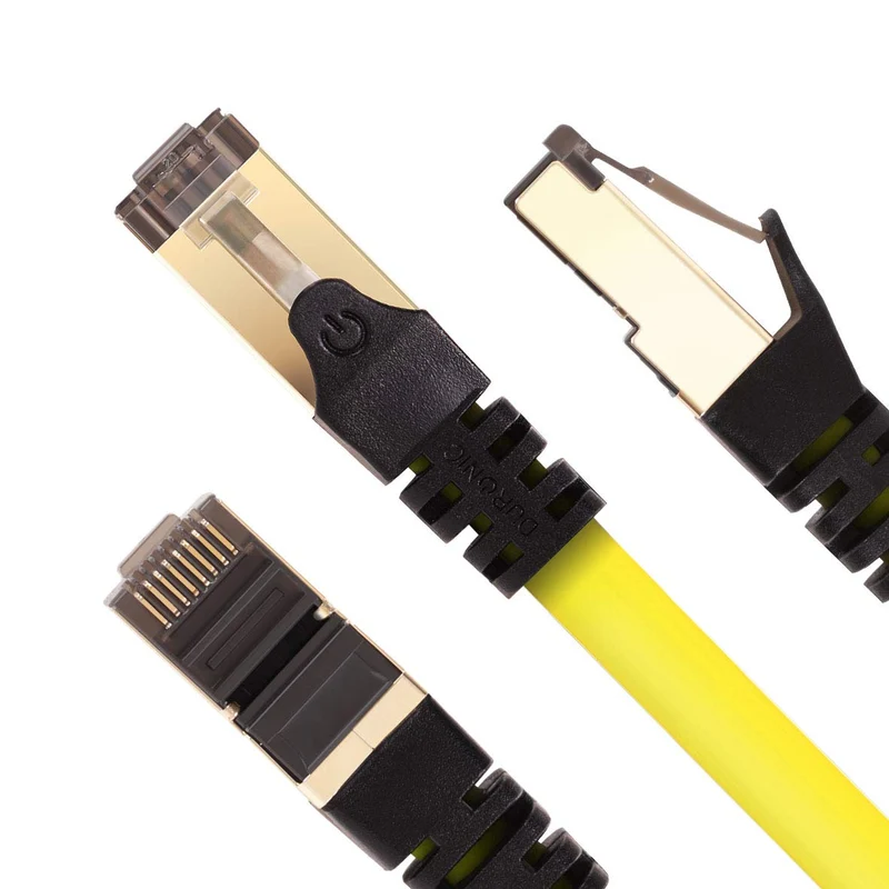 Duronic Câble Ethernet CAT8 YW 0,5M 2Ghz 2000MHz Vitesse 40Gbps S/FTP Câbles réseaux LAN internet network RJ45 blindés Haute Bande passante et transmission des données rapides Connecteurs or