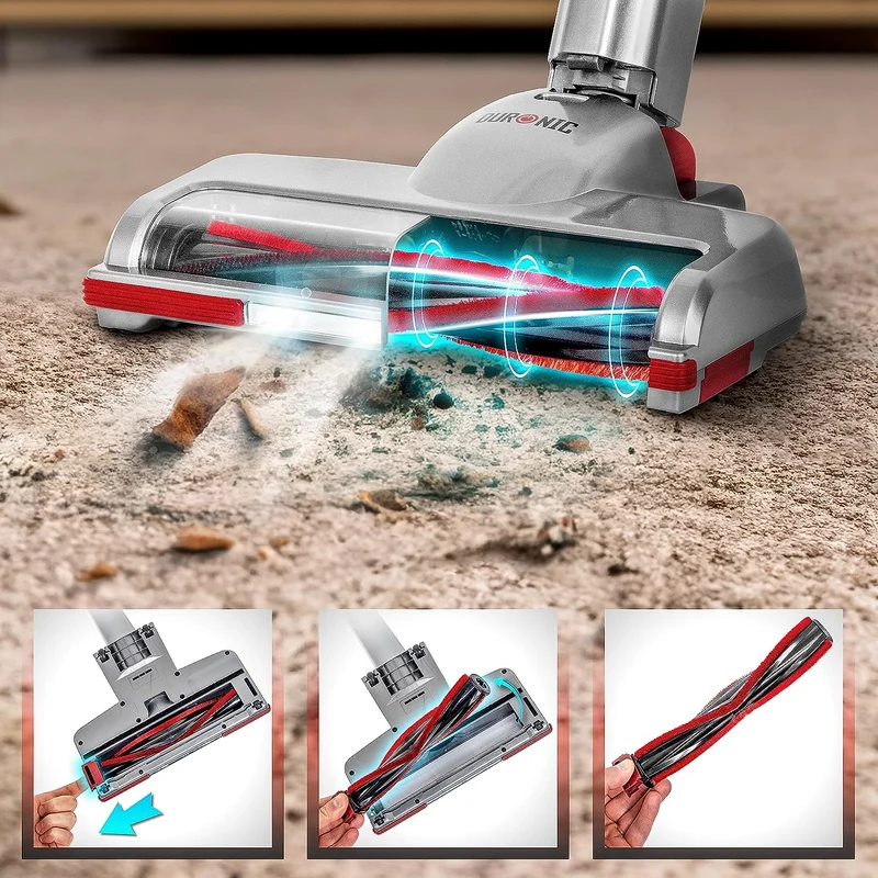 Duronic VC28 Aspirateur Balai sans Fil de 220W avec 2 Batteries au Lithium Rechargeable | Aspirateur léger autoportant pour Moquette et sols durs | Puissance d'aspiration réglable | Filtre HEPA