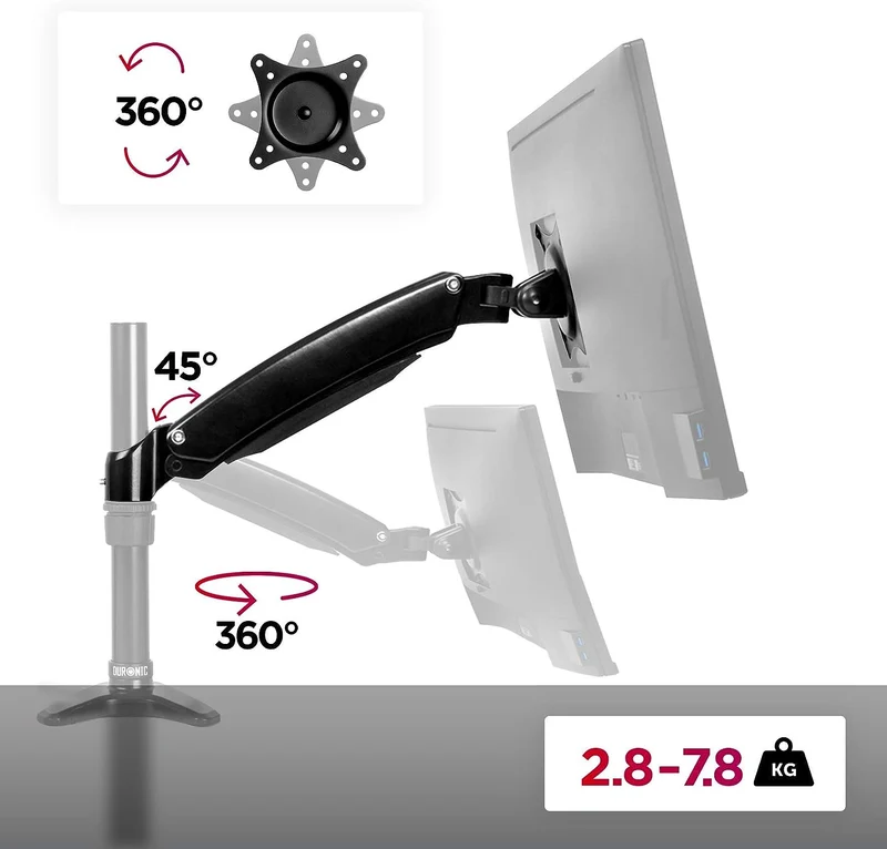 Duronic DML5S1 Bras Complet pour Support d'écran Compatible avec la Gamme DM55 Ajustement Vertical à la volée Permet l'ajout d'écran ou d'accessoire