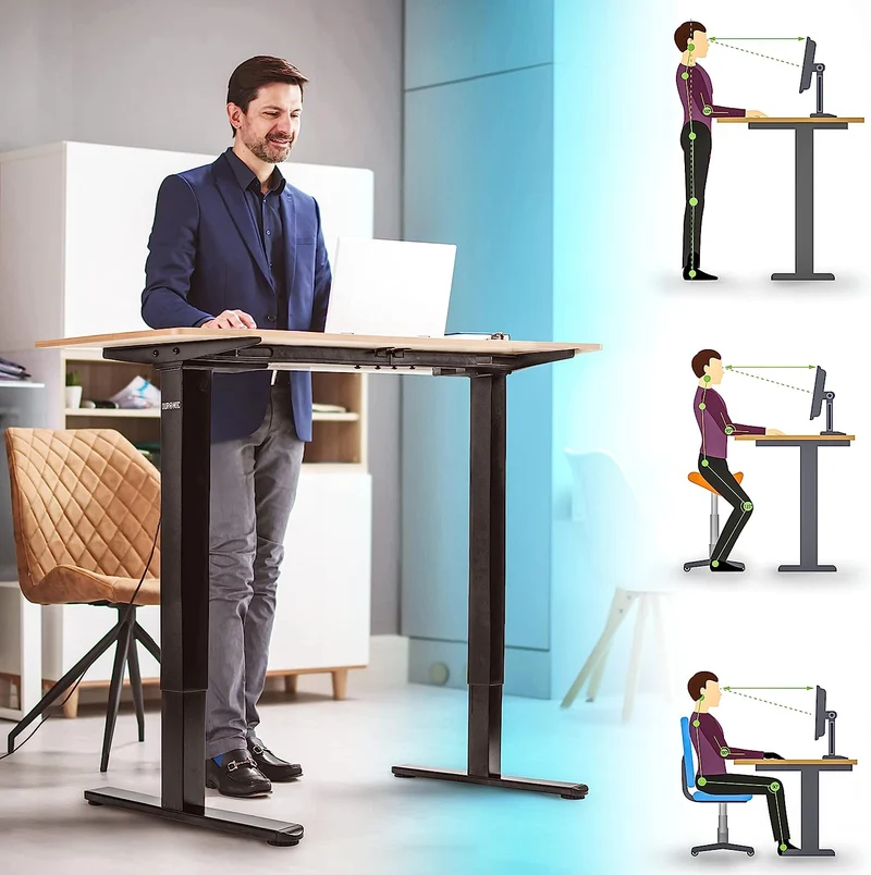 Duronic TM61 BK Structure de Bureau Assis-Debout électrique | Hauteur Ajustable de 72 à 120 cm | Charge maximale de 80 kg | Plateau de 120 140 ou 160 cm Vendu séparément | Ports USB et USB-C
