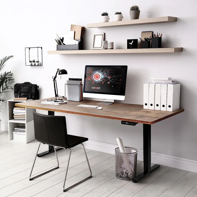 Duronic TM61 BK Structure de Bureau Assis-Debout électrique | Hauteur Ajustable de 72 à 120 cm | Charge maximale de 80 kg | Plateau de 120 140 ou 160 cm Vendu séparément | Ports USB et USB-C