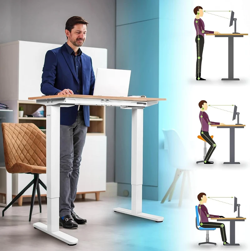 Duronic TM61 WE Structure de Bureau Assis-Debout électrique | Hauteur Ajustable de 72 à 120 cm | Charge maximale de 80 kg | Plateau de 120 140 ou 160 cm vendu séparément | Ports USB et USB-C
