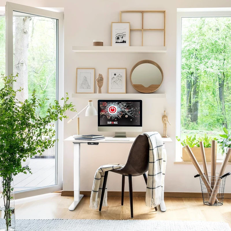 Duronic TM61 WE Structure de Bureau Assis-Debout électrique | Hauteur Ajustable de 72 à 120 cm | Charge maximale de 80 kg | Plateau de 120 140 ou 160 cm vendu séparément | Ports USB et USB-C
