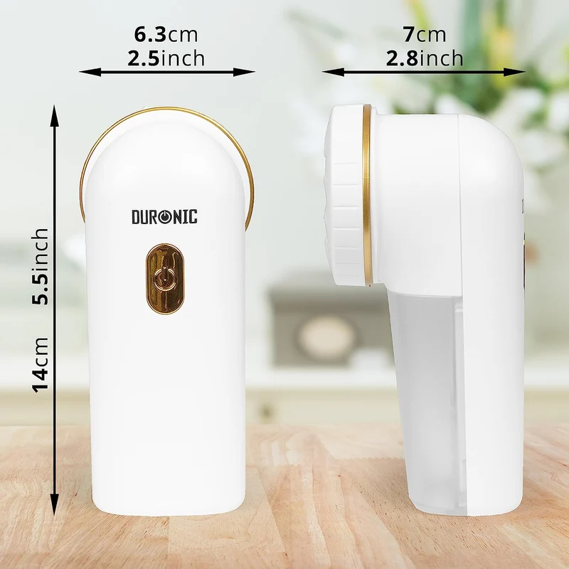 Duronic FS22 WE Rasoir Anti-Peluches Anti-bouloches électrique Filaire ou sur Batterie 2 hauteurs Pochette de Rangement Permet de Remettre à Neuf Vêtements Textiles Tissus Blanc