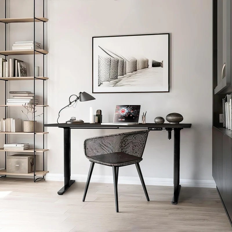 Duronic TM51 BK Structure de Bureau Assis-Debout électrique | Hauteur Ajustable de 72 à 118 cm | Charge maximale de 70 kg | Plateau de 120 140 ou 160 cm vendu séparément | Ports USB et USB-C
