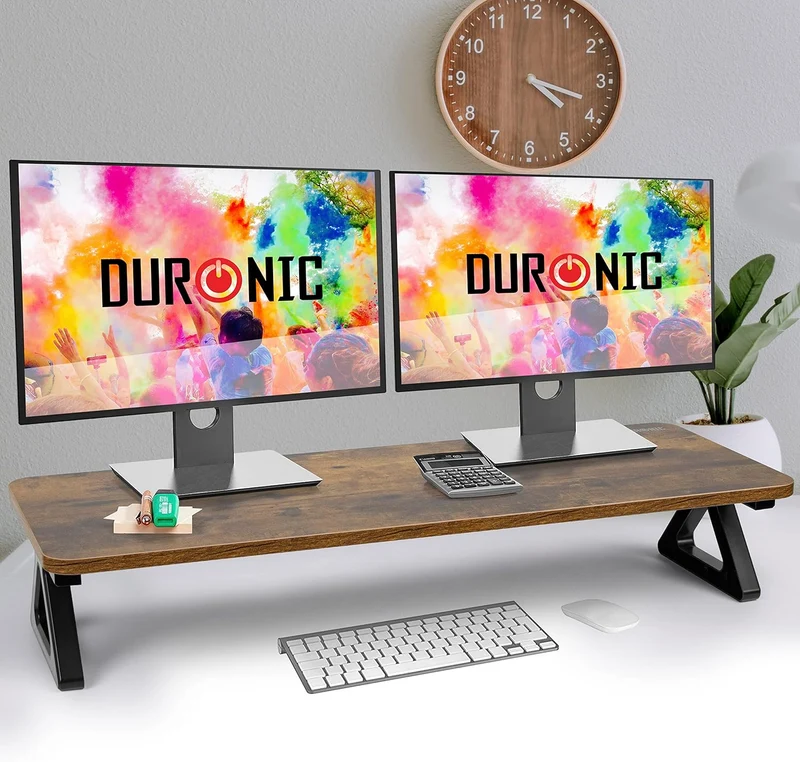 Duronic DM06-2 AO Support pour Deux moniteurs en MDF 82 x 30 cm Rehausseur d’écran d’Ordinateur Portable LCD LED TV pour 1 ou 2 écrans de 13,5cm Espace de Travail Ergonomique avec Rangement