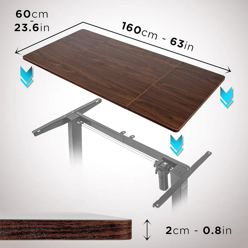 Duronic TT160 WT Plateau pour Bureau Assis Debout de 160 cm | Structure réglable en Hauteur Vendue séparément TM51 ou TM61 | Effet Bois de Noyer