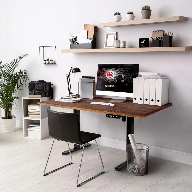 Duronic TT160 WT Plateau pour Bureau Assis Debout de 160 cm | Structure réglable en Hauteur Vendue séparément TM51 ou TM61 | Effet Bois de Noyer