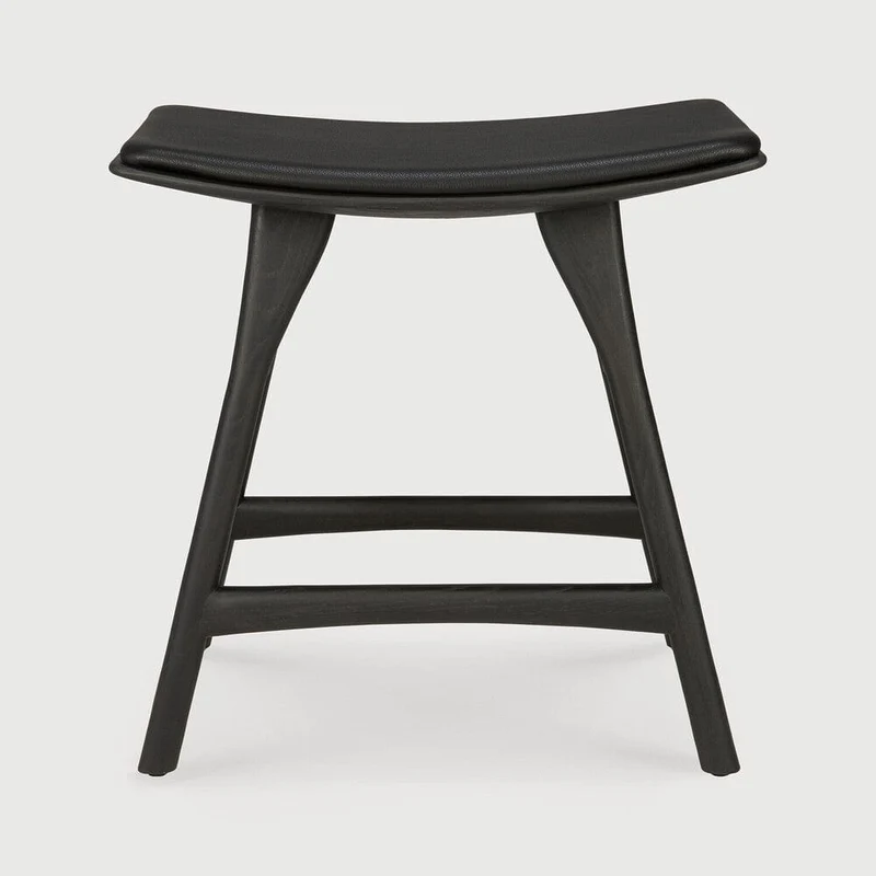 Ethnicraft Tabouret Osso avec Coussin en Cuir Noir (49 cm)