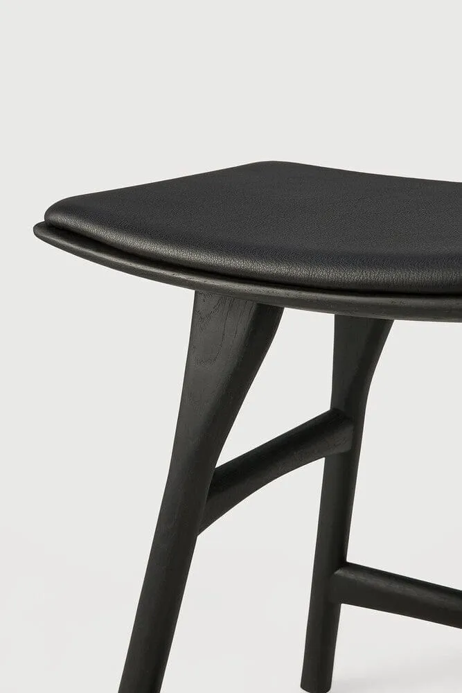 Ethnicraft Tabouret Osso avec Coussin en Cuir Noir (49 cm)