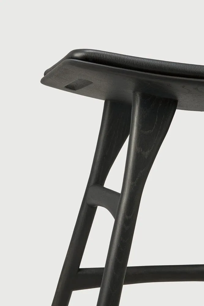 Ethnicraft Tabouret Osso avec Coussin en Cuir Noir (49 cm)