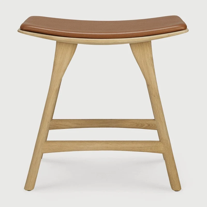 Ethnicraft Tabouret Osso avec Coussin en Cuir Cognac (49 cm)