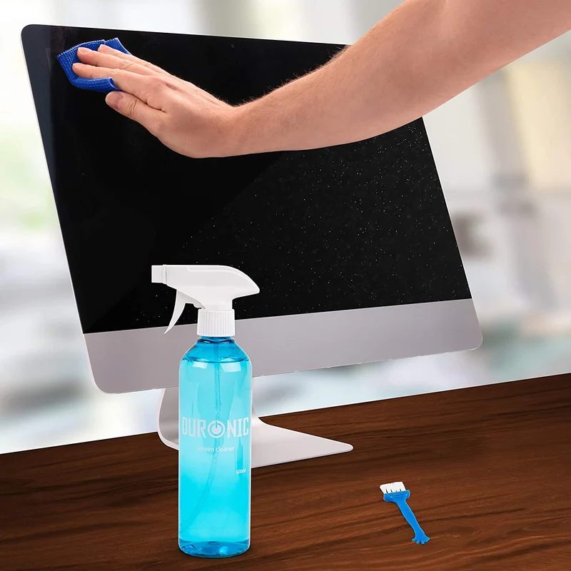 Duronic SCK103 Kit de Nettoyage pour écrans 500 ml Solution pour écran Smartphone Tablette Ordinateur Télévision LED LCD TFT Plasma OLED Lingette en Microfibres et Brosse