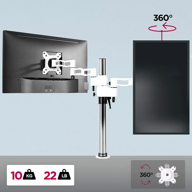 Duronic DM351X3 WE Support d'écran à pince pour bureau blanc – Hauteur ajustable – Rotatif / Inclinable / Pivotable – Compatible avec moniteur d’ordinateur LCD / LED VESA 75 / 100 – 2 extensions
