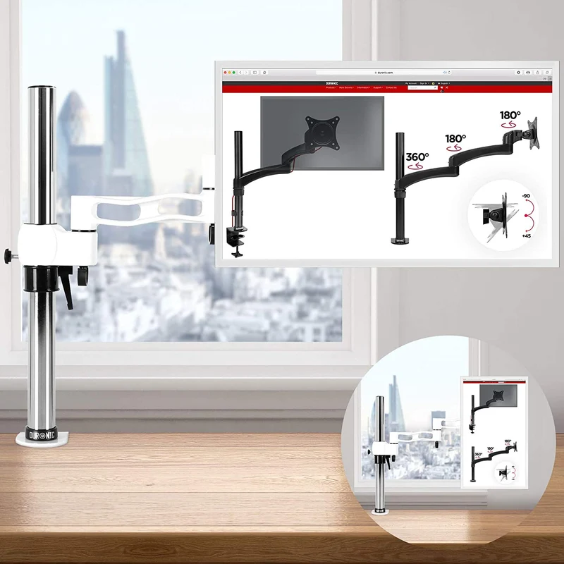 Duronic DM351X3 WE Support d'écran à pince pour bureau blanc – Hauteur ajustable – Rotatif / Inclinable / Pivotable – Compatible avec moniteur d’ordinateur LCD / LED VESA 75 / 100 – 2 extensions