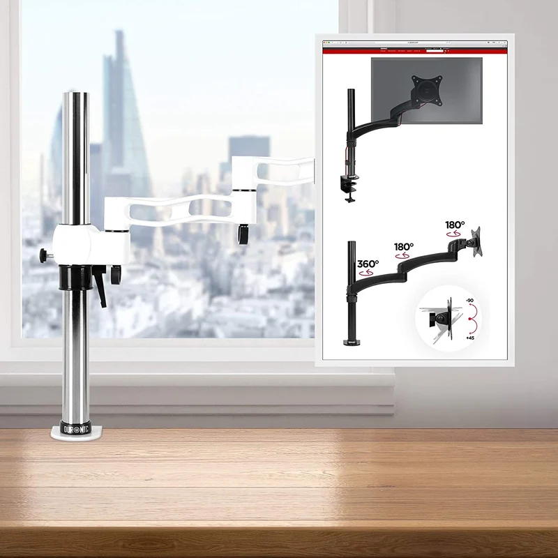 Duronic DM351X3 WE Support d'écran à pince pour bureau blanc – Hauteur ajustable – Rotatif / Inclinable / Pivotable – Compatible avec moniteur d’ordinateur LCD / LED VESA 75 / 100 – 2 extensions