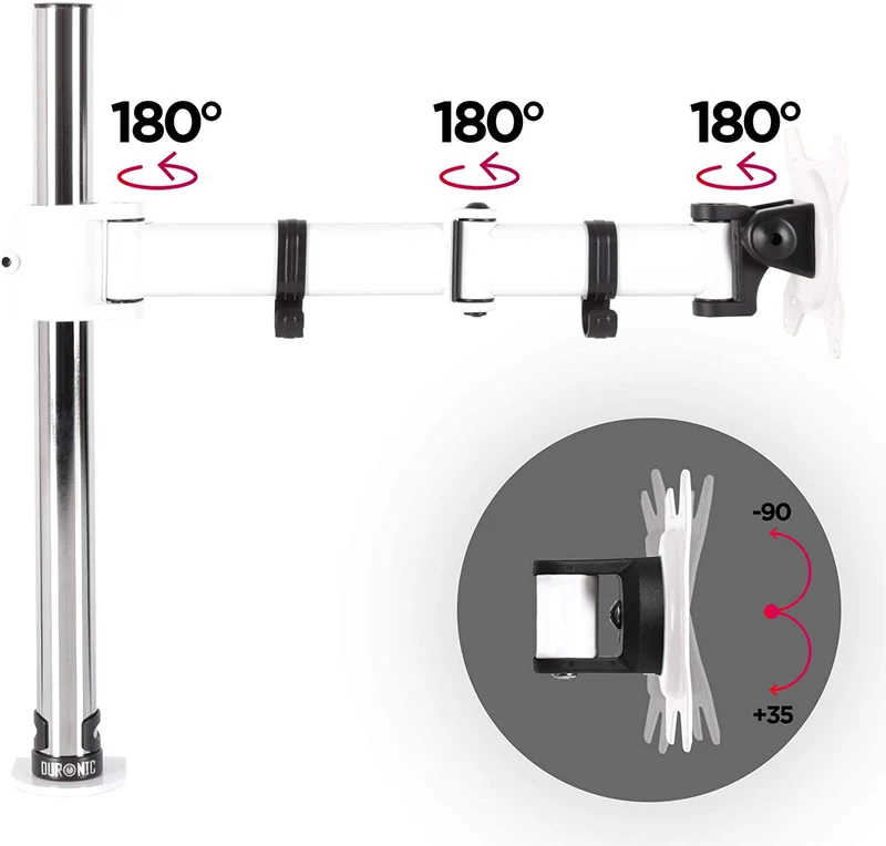 Duronic DM251X3 WE Support d’écran à pince pour bureau - Hauteur ajustable - Rotatif / Inclinable / Pivotable-Compatibilité universelle avec moniteur d’ordinateur LCD / LED VESA 75 / 100 -2 extensions