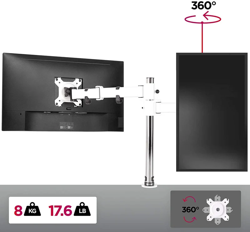 Duronic DM251X3 WE Support d’écran à pince pour bureau - Hauteur ajustable - Rotatif / Inclinable / Pivotable-Compatibilité universelle avec moniteur d’ordinateur LCD / LED VESA 75 / 100 -2 extensions