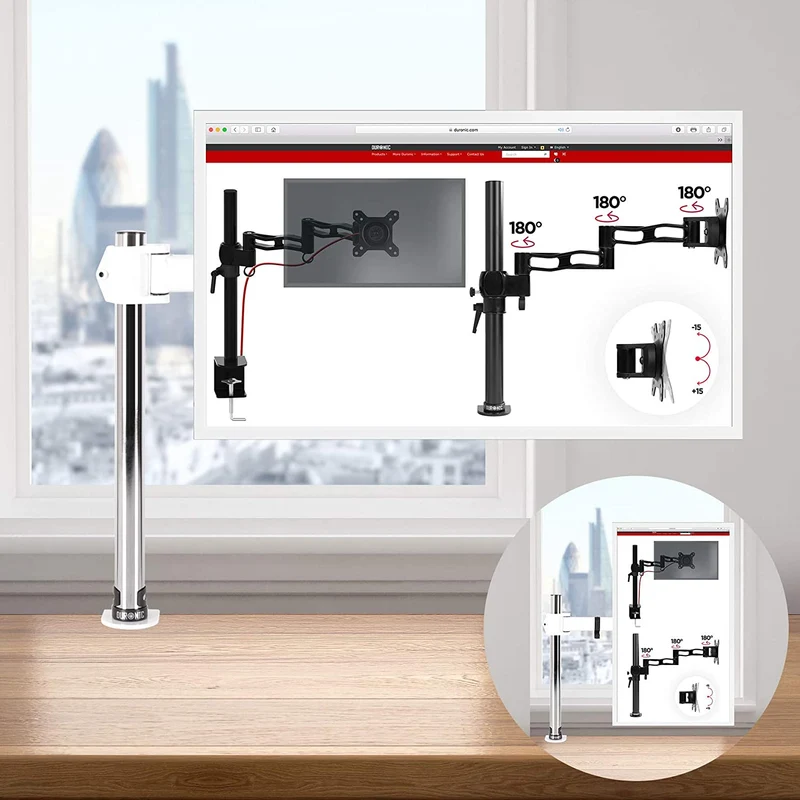Duronic DM251X3 WE Support d’écran à pince pour bureau - Hauteur ajustable - Rotatif / Inclinable / Pivotable-Compatibilité universelle avec moniteur d’ordinateur LCD / LED VESA 75 / 100 -2 extensions