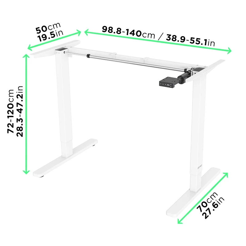 Duronic TM12 WE Bureau Assis-Debout blanc | Structure de bureau à hauteur ajustable 71 - 116 cm | Électrique | Sauvegarde des tailles | MAX 80 kg | Station ergonomique | Plateau disponible séparément