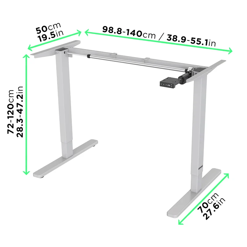 Duronic TM12 GY Bureau Assis-Debout gris | Structure de bureau à hauteur ajustable 71 - 116 cm | Électrique | Sauvegarde des tailles | MAX 80 kg | Station ergonomique | Plateau disponible séparément