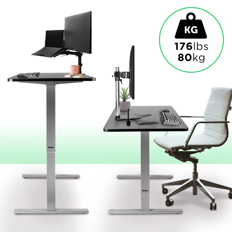 Duronic TM12 GY Bureau Assis-Debout gris | Structure de bureau à hauteur ajustable 71 - 116 cm | Électrique | Sauvegarde des tailles | MAX 80 kg | Station ergonomique | Plateau disponible séparément