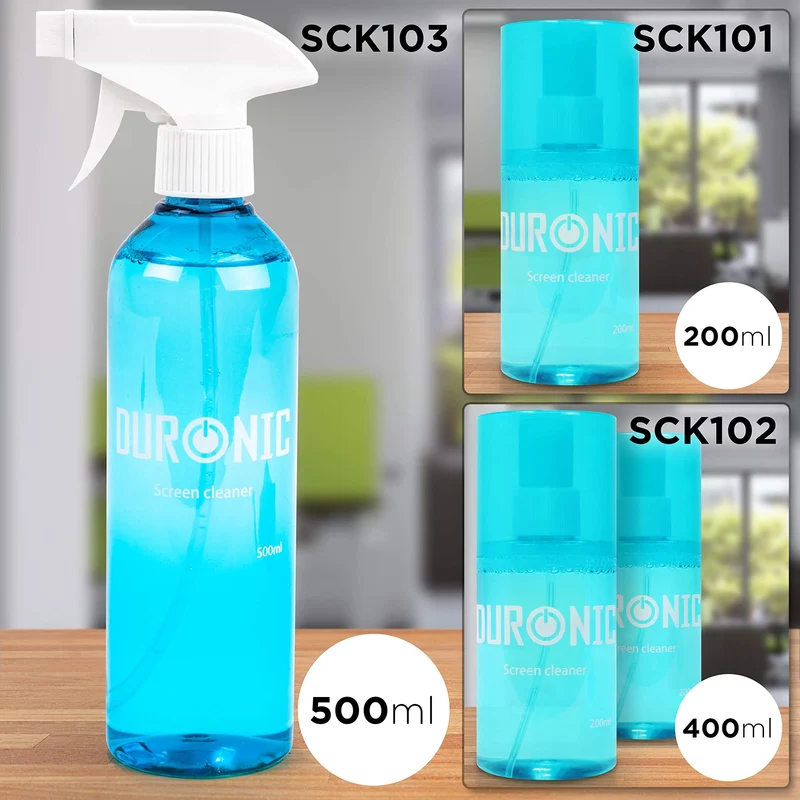 Duronic SCK101 Kit de nettoyage de 200 ml avec tissu en micro fibre Idéal pour nettoyer écran d'ordinateur PC Télévision Mniteur TFT LCD OLED PLASMA Tablette Téléphone
