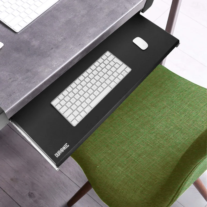 Duronic DKTPX1 Support Coulissant pour Clavier et Souris Ordinateur Portable PC Tablette Documents Tiroir sous la Table Solution Ergonomique pour Le Bureau Fixé avec des Pinces en Acier
