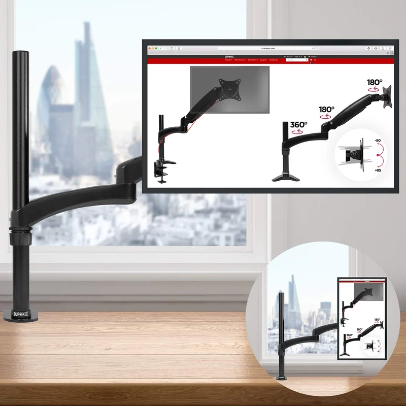 Duronic DM451X3 Support d'écran PC à Pince pour Bureau | Passe câble Inclus | Hauteur Ajustable | Rotatif/Inclinable/Pivotable | Compatibilité avec Moniteur VESA 75/100 | Aluminium | 2 Extensions